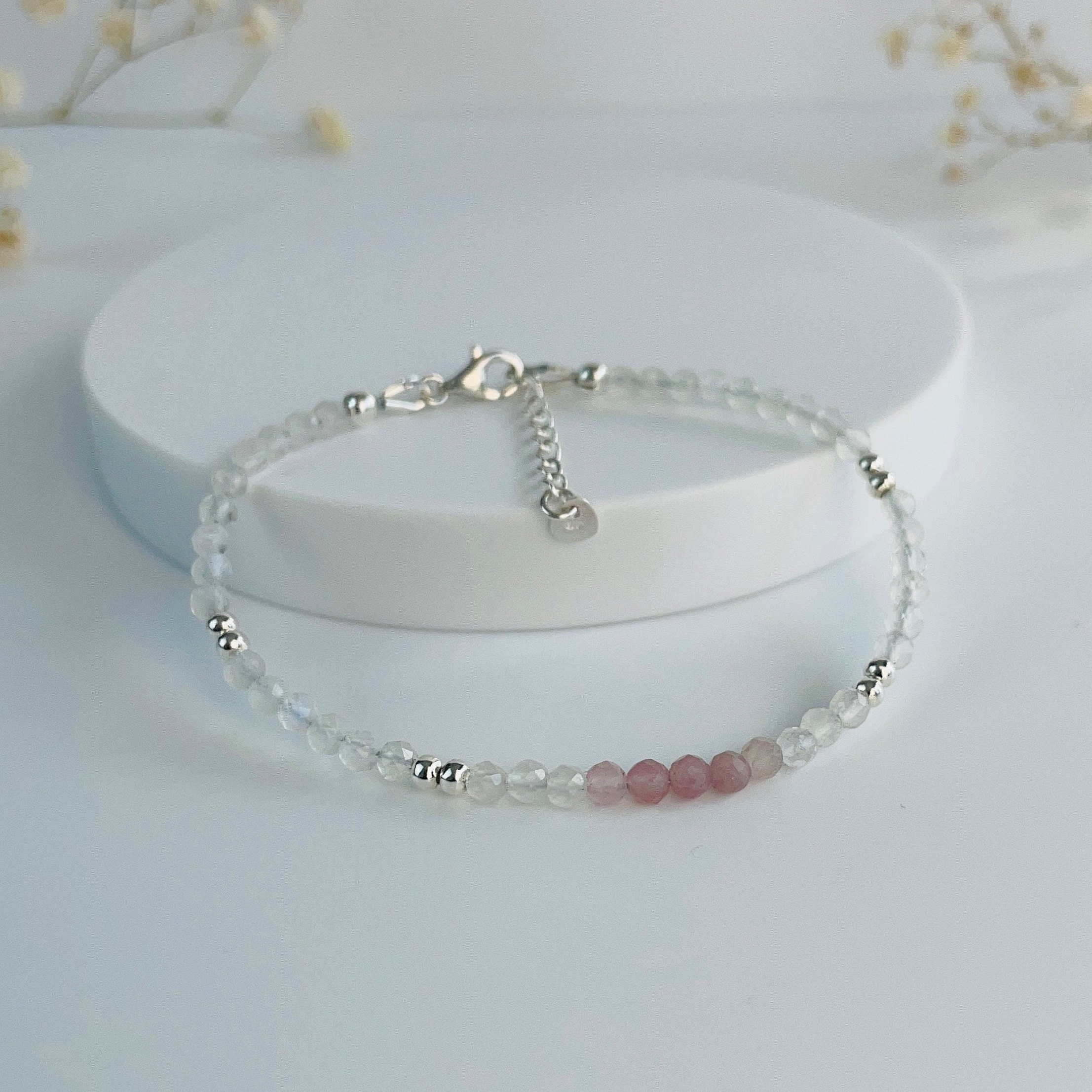 Bracciale Maternità Con Pietre Naturali | Quarzo Rosa, Pietra Di Luna, Acquamarina | Regalo Per Futura Mamma In Scatola - 5