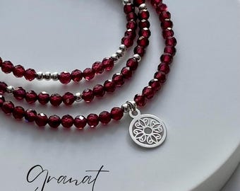 Garnet gemstone bracelet, birthstone for January, genuine 925 sterling silver - special gift for birthday/anniversary/Mother's Day