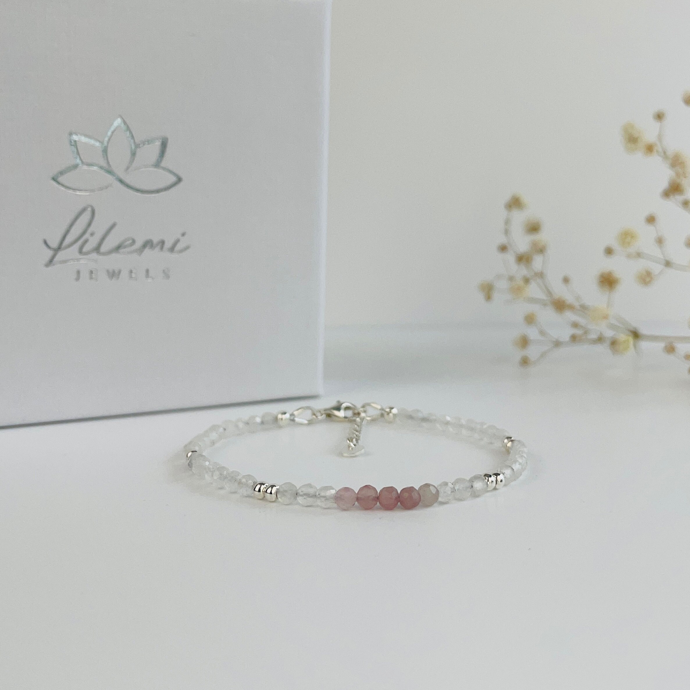 Bracciale Con Quarzo Rosa E Pietra Di Luna Bracciale In Pietra Di Luna