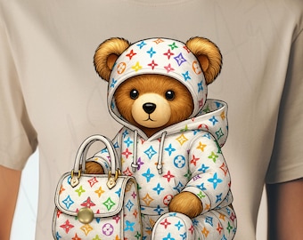 Monogram Designer PNG, Hustler Bear, Luxe Bear Digital Download, Hip Hop Bear, urban dtf,duffle bag, graffiti bear graphic tee,luxury design