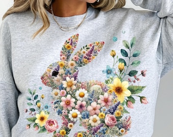 Boho Floral Bunny PNG, Retro Easter Sublimation Design (Digital Download)
