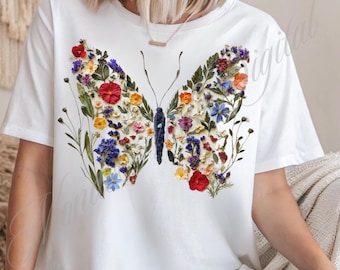 Mariposa silvestre PNG: Diseño de sublimación de collage floral (descarga digital)