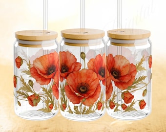 Alcohol Ink Poppy Wrap: 16oz Libbey Glass Can Tumbler Design (Digital Download)