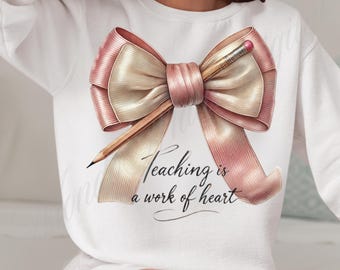 Watercolor Teacher Valentine PNG: Coquette Bow Clipart (Digital Download)