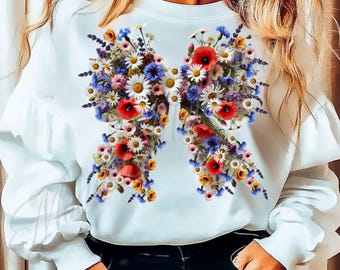 Noeud de coquette de fleurs sauvages PNG : motif floral à sublimation (téléchargement numérique)