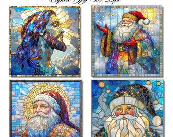 Gebrandschilderd glas kerstsfeer: aquarel christelijke scène (INSTANT DOWNLOAD)