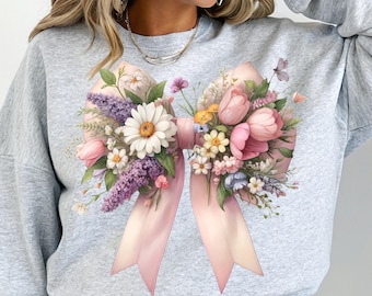 Noeud de coquette de fleurs sauvages PNG : motif floral à sublimation (téléchargement numérique)