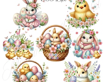 Watercolor Easter Bunny PNG Clipart: Floral Coquette Designs (Digital Download)