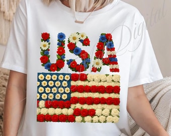 Floral American Flag PNG: Patriotic Wildflower Design (Digital Download)