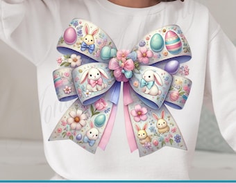 Watercolor Easter Bunny PNG: Floral Coquette Bow, Spring Design (Digital Download)