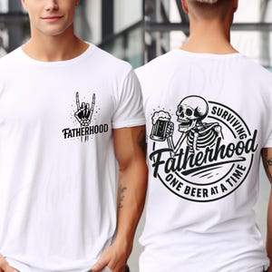 Shirt voor- en achterkant vaderschap png, Surviving Fatherhood één bier tegelijk, grappig vader-T-shirt, drinkende echtgenoot, vaderdagcadeau, cadeau voor papa