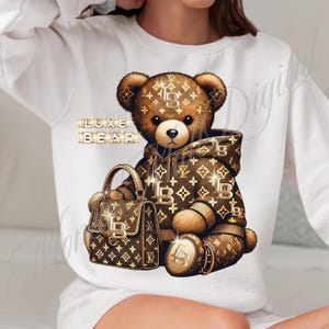 Monogram Designer PNG, Hustler Bear, Luxe Bear Digital Download, Hip Hop Bear, urban dtf,duffle bag, graffiti bear graphic tee,luxury design