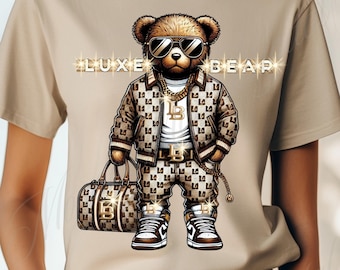 Monogram Designer PNG, Hustler Bear, Luxe Bear Digital Download,Hip Hop Bear, urban dtf, duffle bag,graffiti bear graphic tee, luxury design