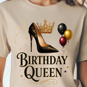 Birthday Queen PNG - Glam Digital Download for DTF & Sublimation - Crown Bling Birthday Shirt Design - Sparkle Party T-Shirt Print