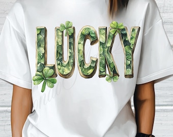 Lucky St Patrick's Day Kleeblatt Clipart PNG (digitaler Download)