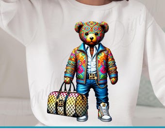Hustler Bear PNG: Luxe Monogram, Urban Graffiti Design (Digital Download)