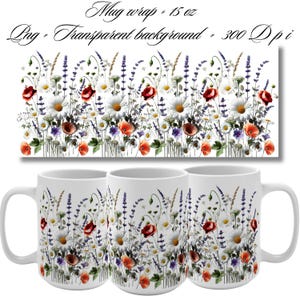 Wildflower Mug Wrap PNG: Boho Cottagecore Floral Design (Digital Download)