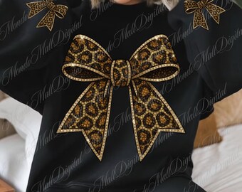 Leopard Bows PNG Clipart: Rhinestone & Gold Ribbon (Digital Download)