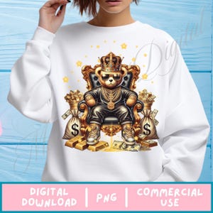 Gangsta Teddy Bear PNG: Gold King Rapper Graffiti Art (Digital Download)