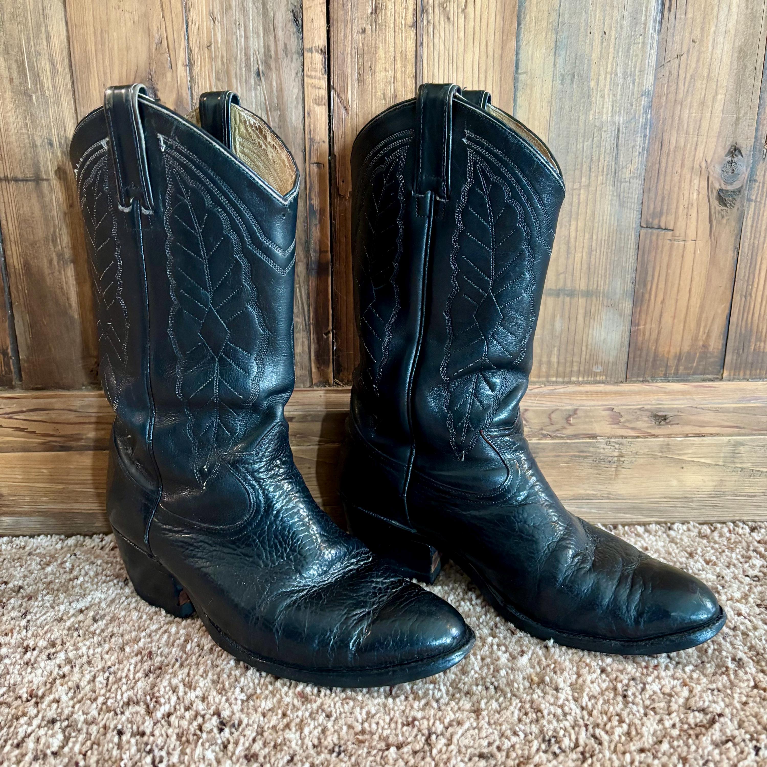Nocona Deputy Boots Sz 10 1/2 D. Black with red flame embroidery. Rubber sole. ROCKEM MILA FLOR DE LUZ HAND TOOLED BLACK RED BOTTOM SQUARE TOE main image 2