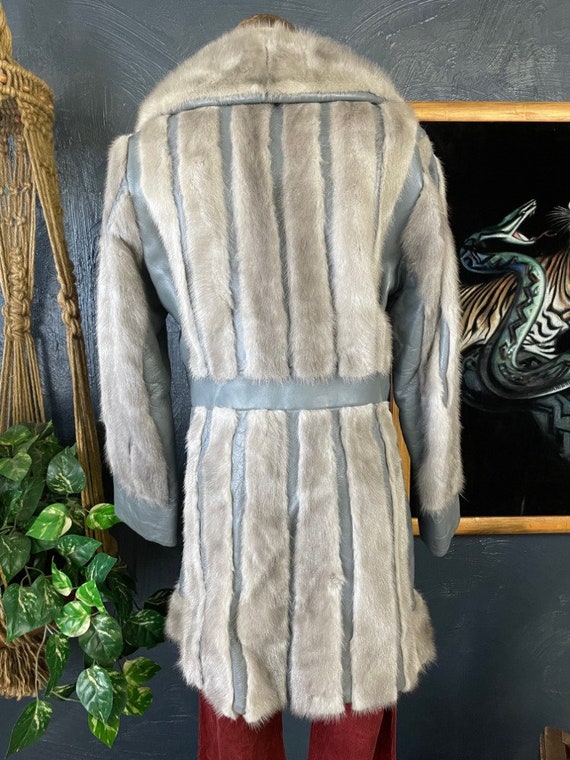 Vintage 1970's Grey Leather Real Fur Trim Coat Pa… - image 3