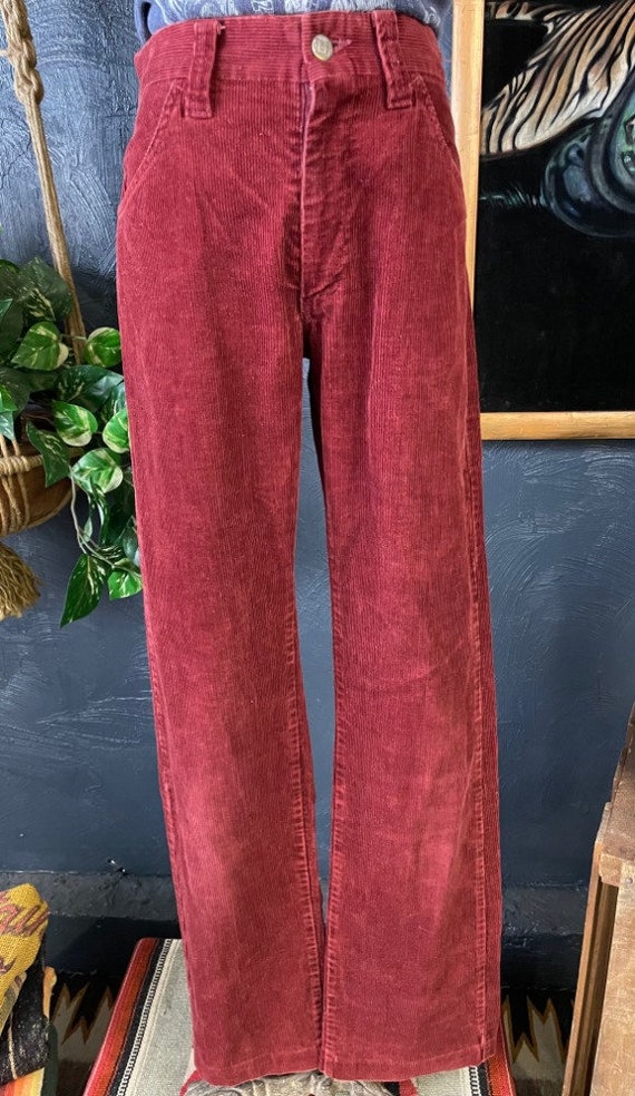 Vintage 1970's Lee Burgundy Corduroy High Waisted… - image 3