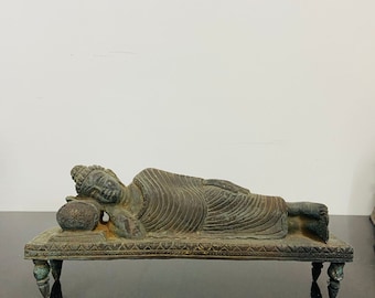 Reclining Buddha sculpture, brass reclining buddha idol