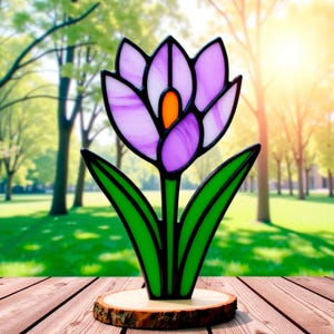 Vitrail à motif crocus – décoration en verre, panneau de fleurs, art du verre, vitrail fleur, design floral, créations artisanales, Svg, Png, Pdf, Jpg