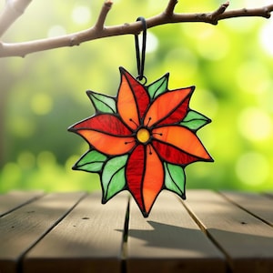 Poinsettia Stained Glass Pattern – Christmas Flower Suncatcher PDF SVG Holiday Art