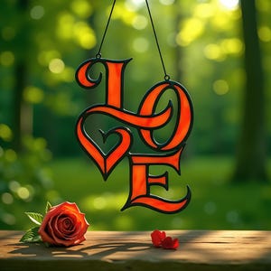 Love Stained Glass Pattern Digital Download, Stained Glass Decor, Heart Suncatcher, Glass Art Decor, Love Svg, Love Png, Love Pdf