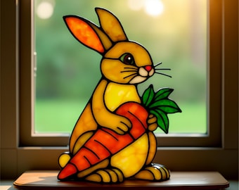 Rabbit Stained Glass Pattern - Easter Suncatcher, Digital Template PDF, SVG, PNG