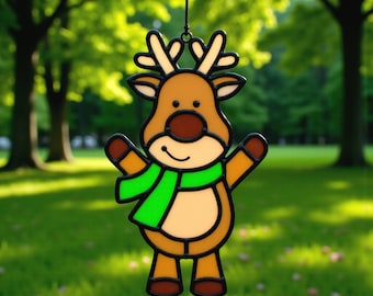 Deer Stained Glass Pattern - Christmas Suncatcher, Digital Template Svg, Png, Pdf