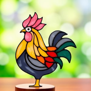 Stained Glass Patterns Rooster - Suncatcher, Bird, Chicken, Garden Decor, Glass Art, Farmhouse Decor, Svg, Pdf, Png, Jpg