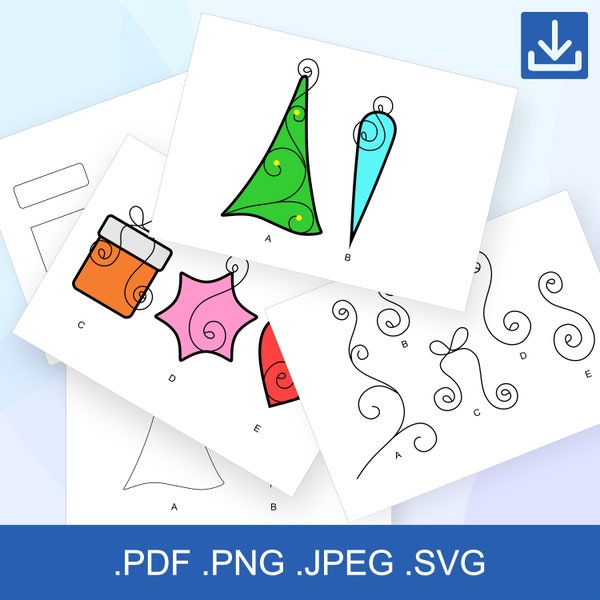 Stained Glass Patterns Christmas Ornaments PDF to Beginner, commercial license A4 Printable