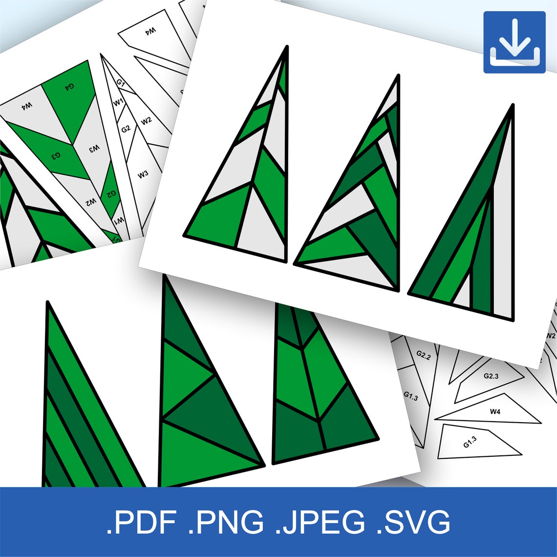 Stained Glass Patterns Christmas Trees Bundle 6 Items Modern Designs ...