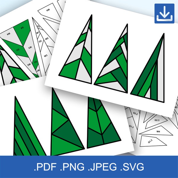 Gebrandschilderd glaspatronen kerstbomenbundel 6 items, PDF voor beginners, commerciële licentie A4 afdrukbaar