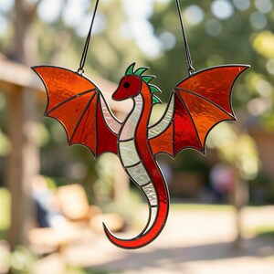 Dragon Stained Glass Pattern - Suncatcher, Template PDF, SVG, PNG