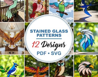 Birds Stained Glass Patterns - Suncatchers, Bundle Templates Pdf, Svg
