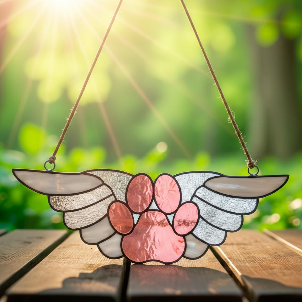Stained Glass Paw With Wings Pattern – Pet Memorial Ornament, Angel ...