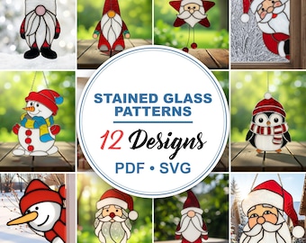 Christmas Stained Glass Patterns - Suncatchers, Bundle Designs (Pdf, Svg)