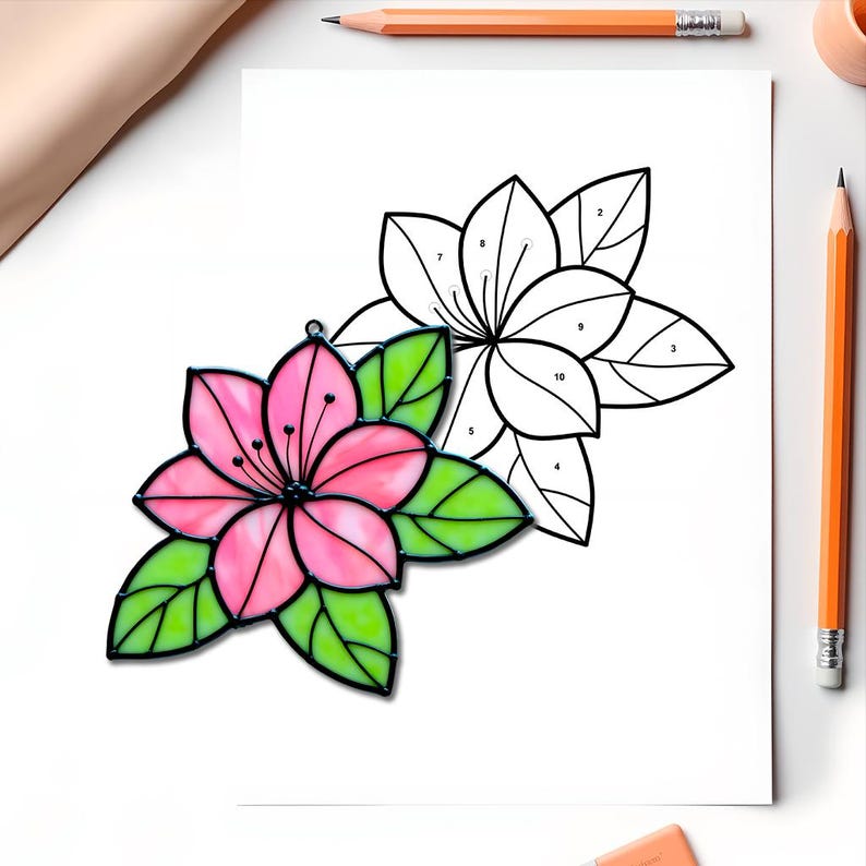 Azalea Stained Glass Pattern PDF, Floral Suncatcher Template, DIY ...