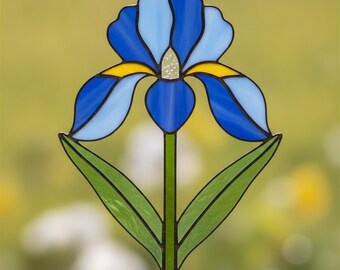 Iris Stained Glass Pattern - Flower Suncatcher, Digital Download PDF, SVG, PNG