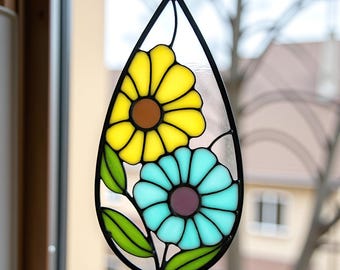 Stained Glass Flower Suncatcher Pattern: Floral Jewelry Art (PDF, SVG, PNG)