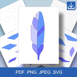 May include: A printable PDF pattern for a blue and purple feather. The pattern is divided into numbered pieces for easy assembly.