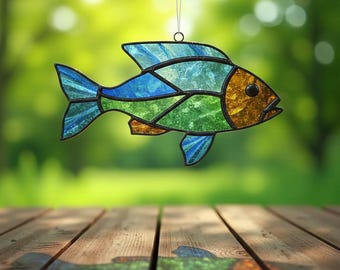 Patrón de vitral de peces – Atrapasol oceánico, decoración de vida marina, plantilla digital (PDF SVG PNG)
