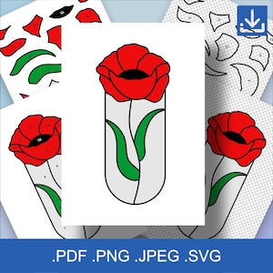Stained Glass Pattern Poppy Flower Panel Beginner, Simple,  Printable PDF, SVG, Pattern Poppy, Poppy Flower Panel, Pattern Beginner