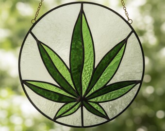 Cannabis Leaf Stained Glass Pattern - Floral Suncatcher, Digital Template PDF, SVG, PNG