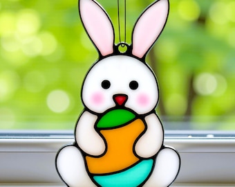 Easter Bunny Stained Glass Pattern - Suncatcher, Digital Template PDF, SVG, PNG