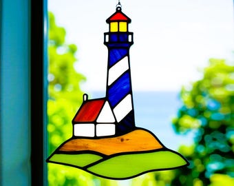 Lighthouse Stained Glass – Suncatcher, Sea Glass, Coastal Decor, Stained Glass Window, Glass Art, Nautical, Spring Decor, Svg Pdf Png Jpg