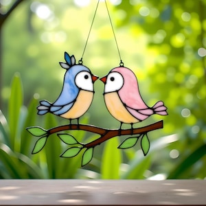 Love Birds Stained Glass Pattern Digital Download, Bird Art DIY Stained Glass, Glass Birds Decor, Stained Glass birds Art, Pdf Svg Png Jpg